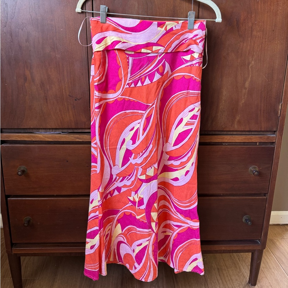 cult gaia Pink and Orange Swirl Maxi Skirt